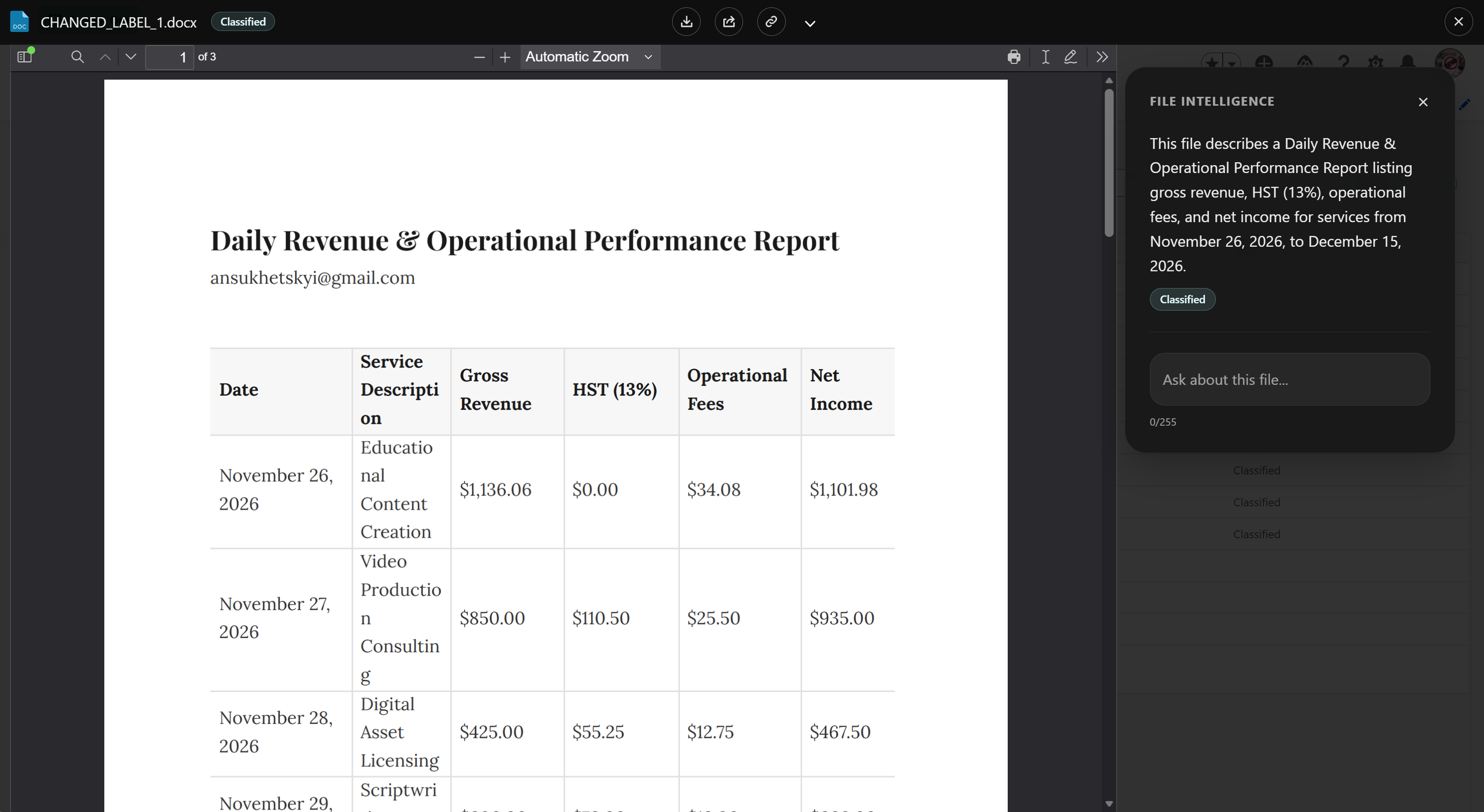 Applied label in the preview sidebar