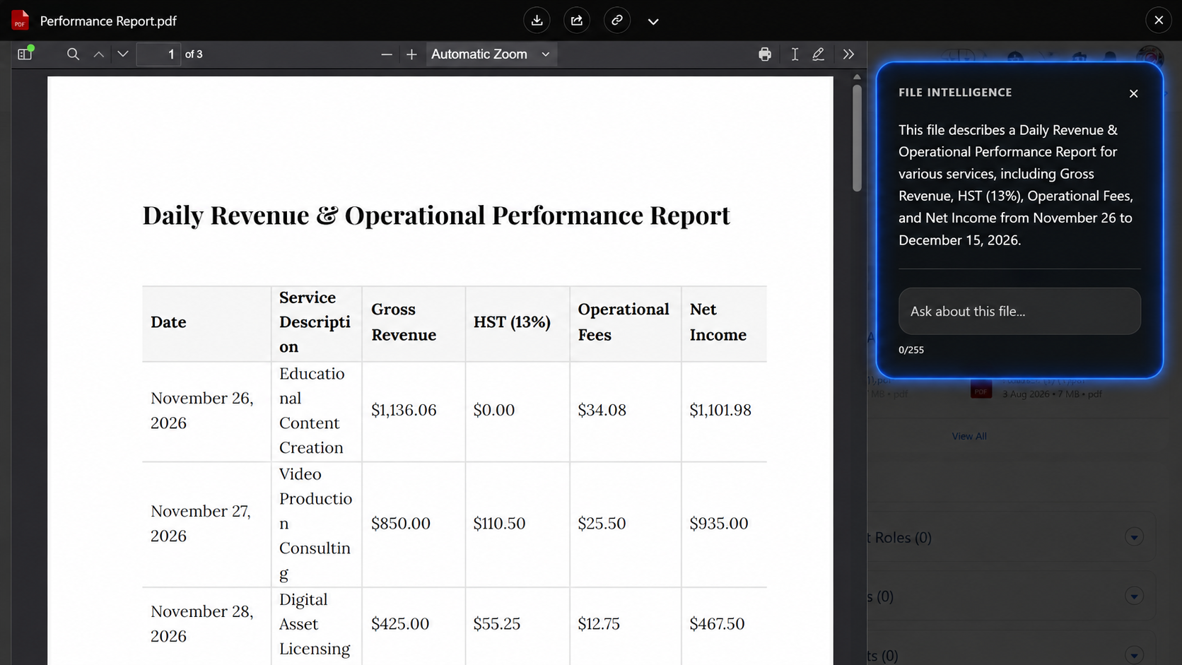 Document summary in the preview sidebar