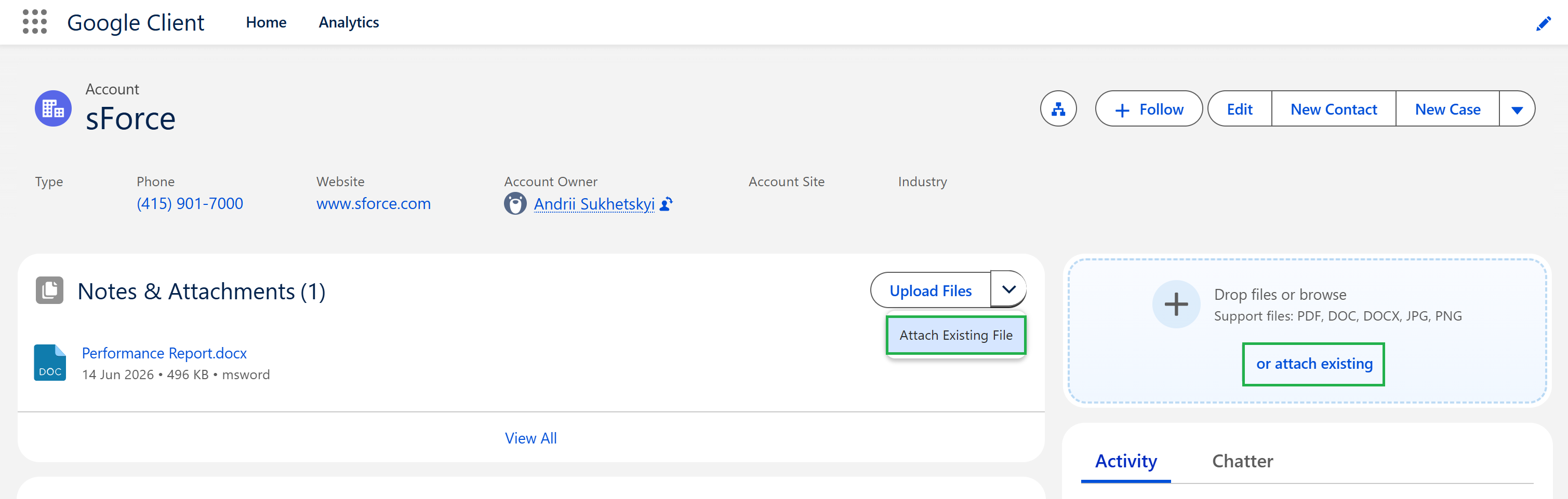 Attach Existing File actions