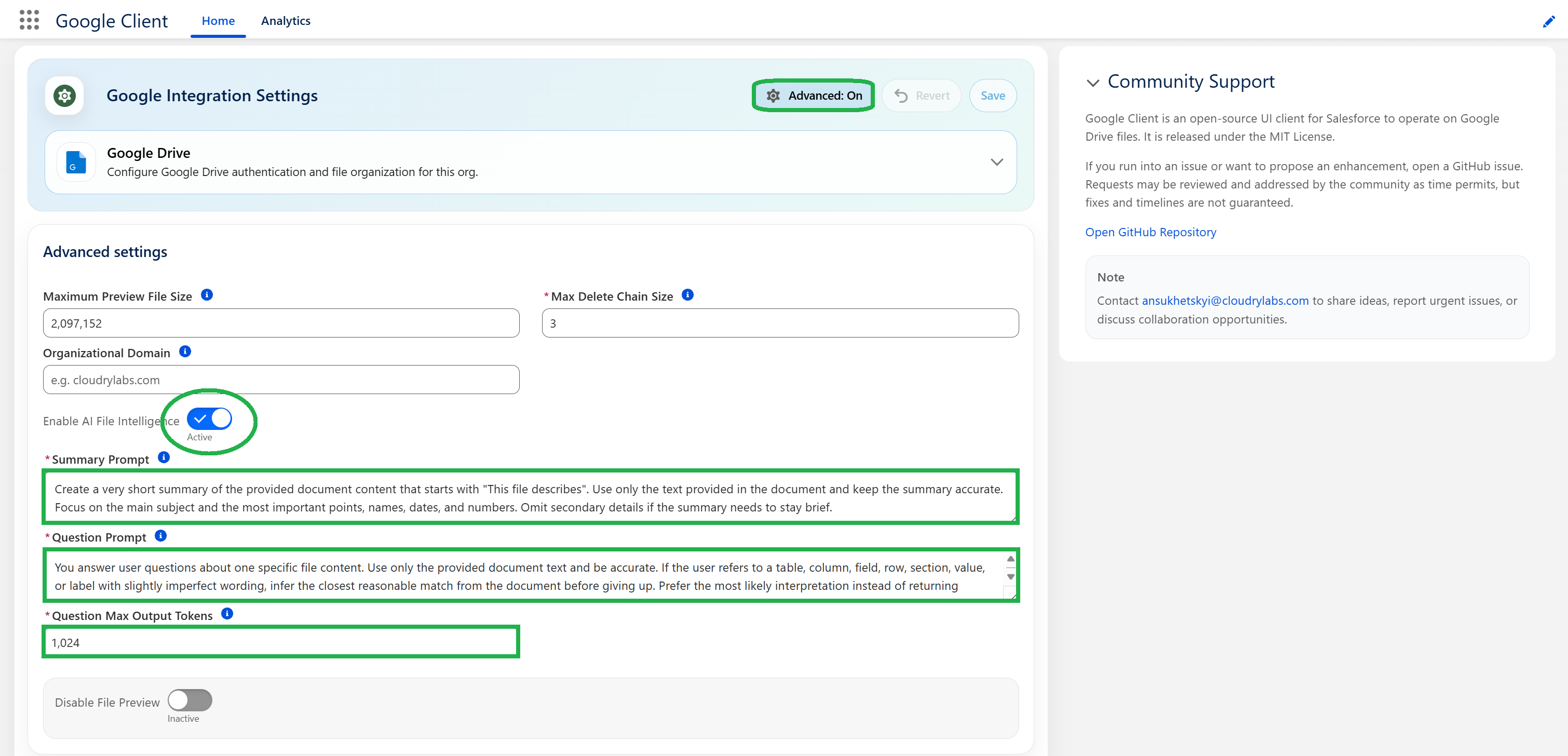 File Intelligence enablement setting