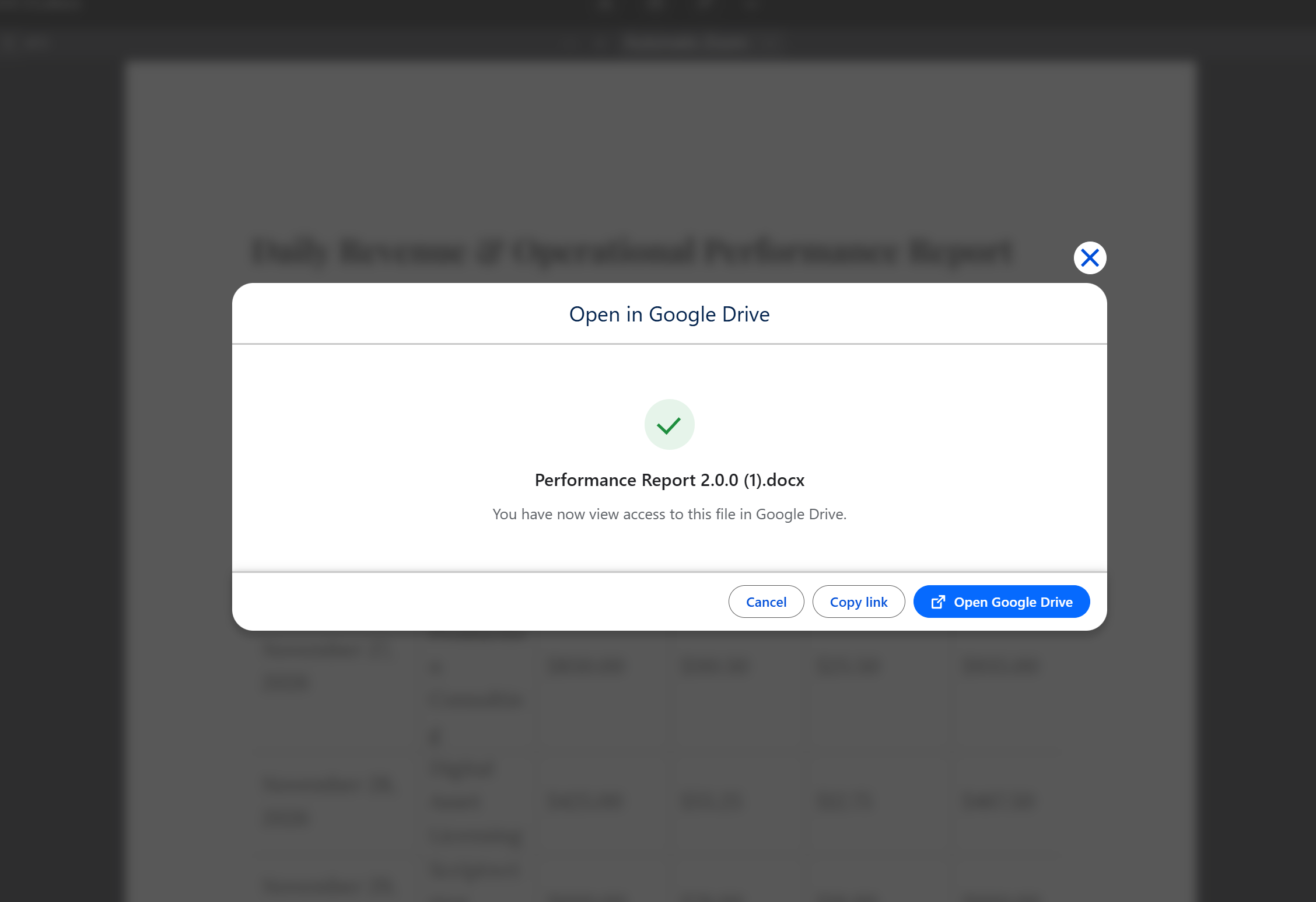 Open in Google Drive confirmation window