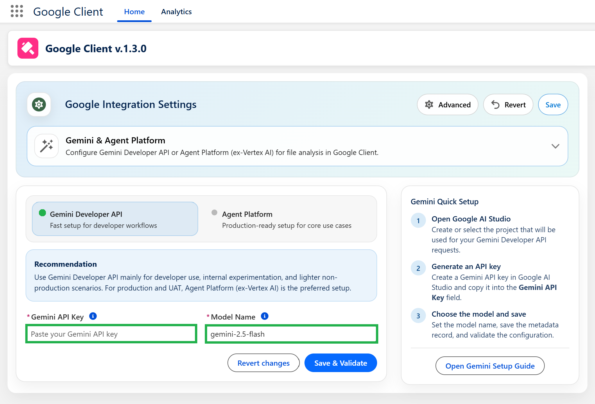 Gemini Developer API Setup