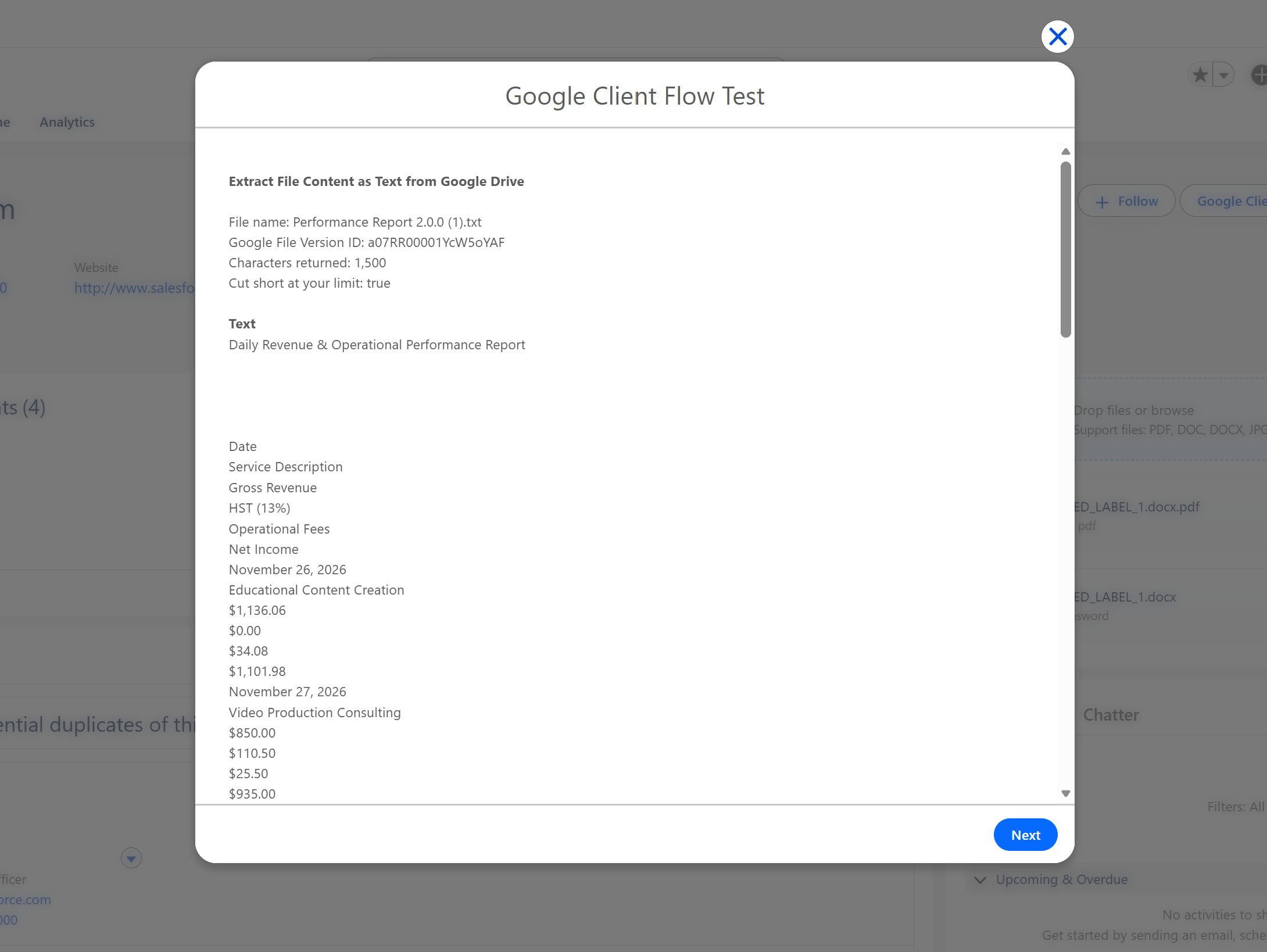 Extracted text in a flow screen