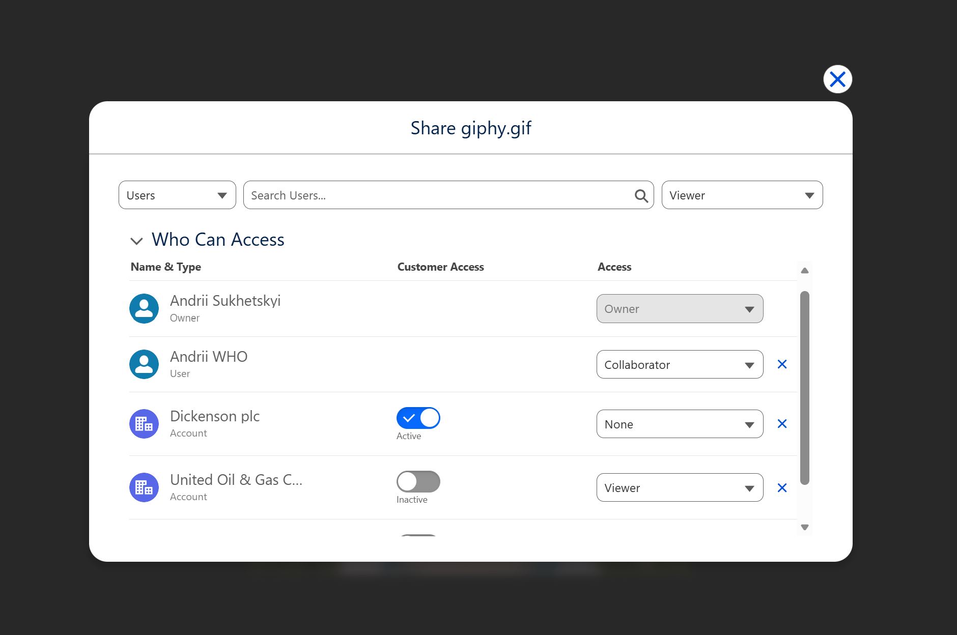 Sharing Window with Record Links and Share Type