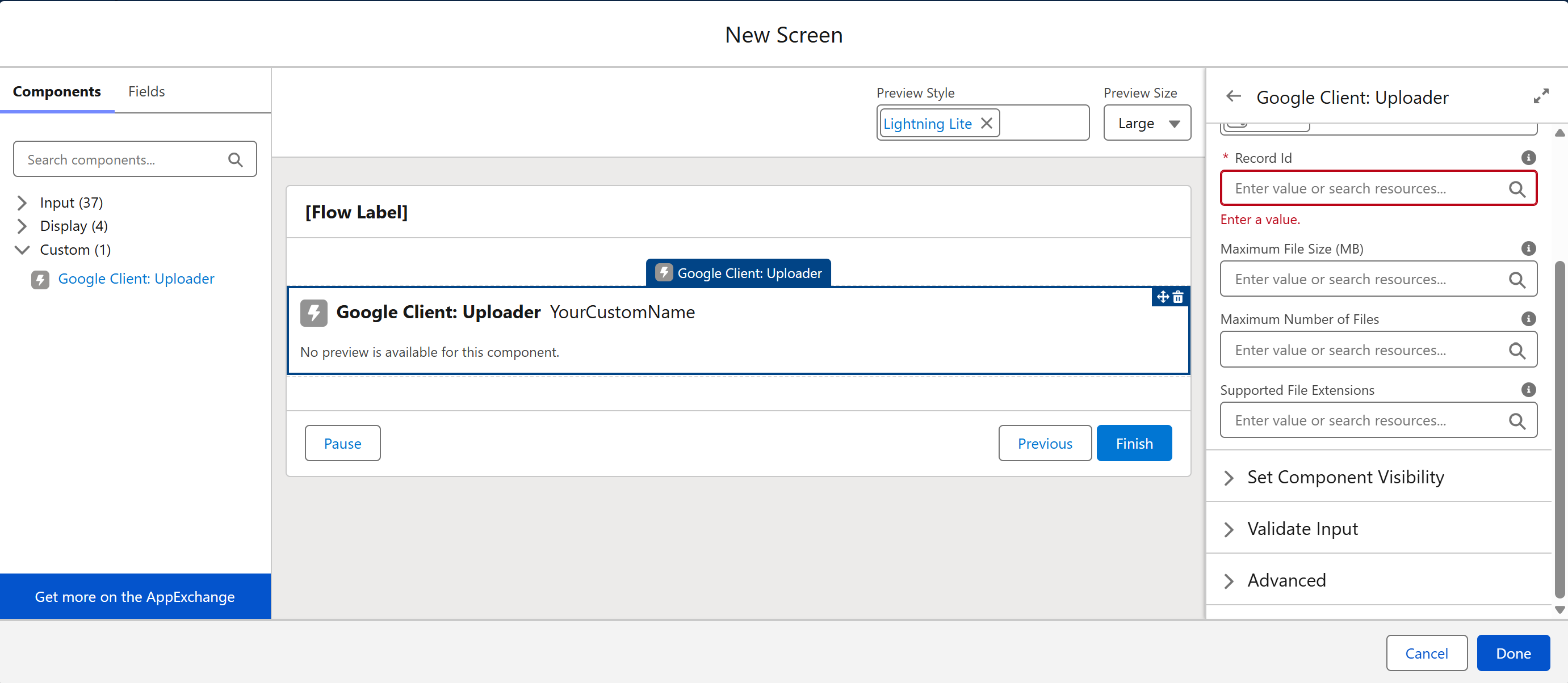 Uploader in Screen Flow